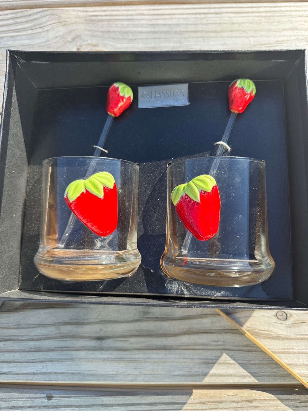 Classic Strawberry Whiskey Double Rocks Glasses with Stirrers - Red